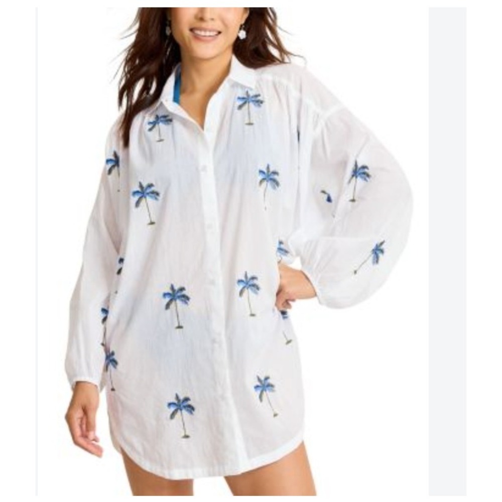Tommy Bahama Catalina Coast Palm Boyfriend Beach Shirt  XL Beachy Resort